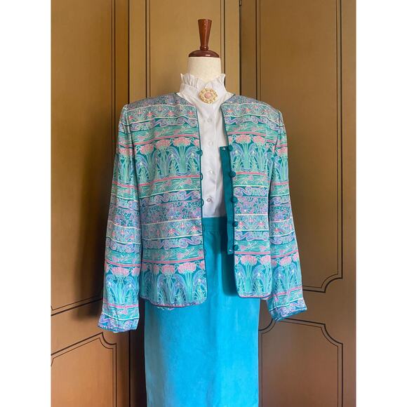 Silk jacket with Art Deco print by Adrianna Papell, size 14 - Picture 1 of 8